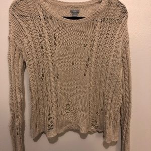 Aerie Cream Distressed Sweater